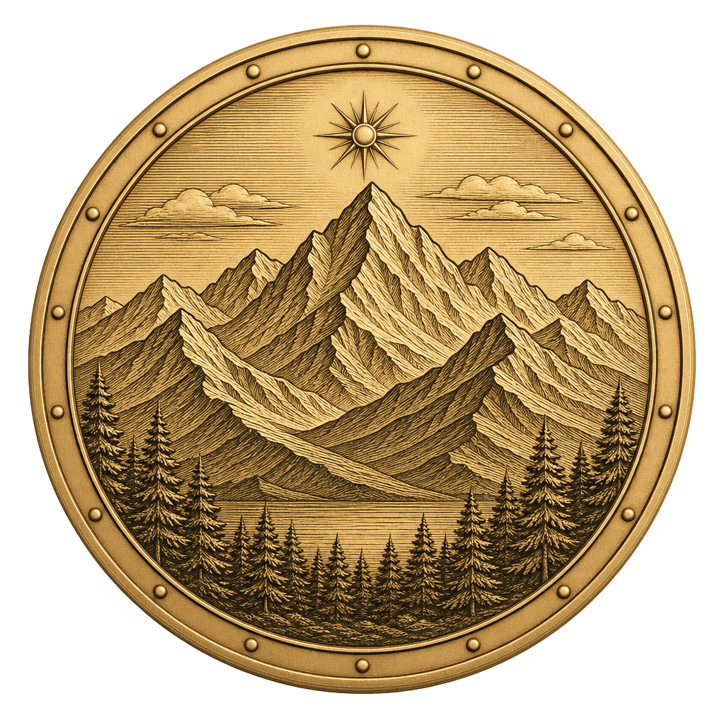 Engraved mountain range heritage medallion